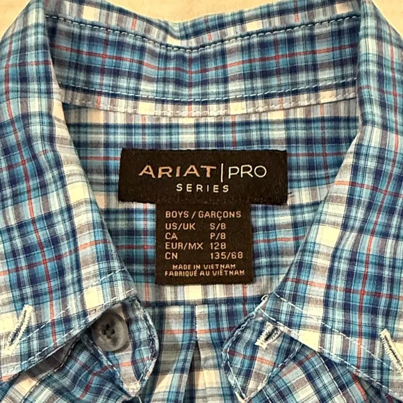 Boys Ariat Blue Button-down Shirt size S (8) - Picture 3 of 5